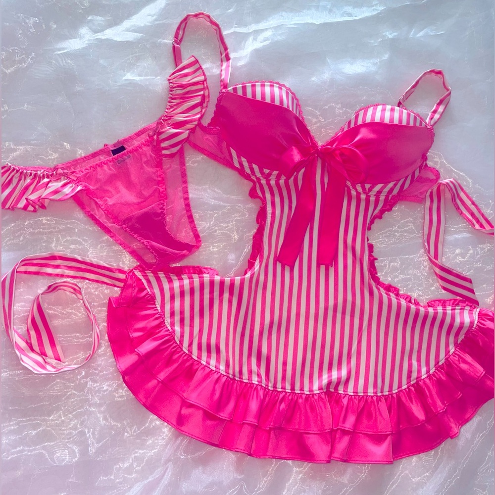 Victoria’s Secret Classic Candy Stripe 2 Pc Apron French Maid Boudoir Set